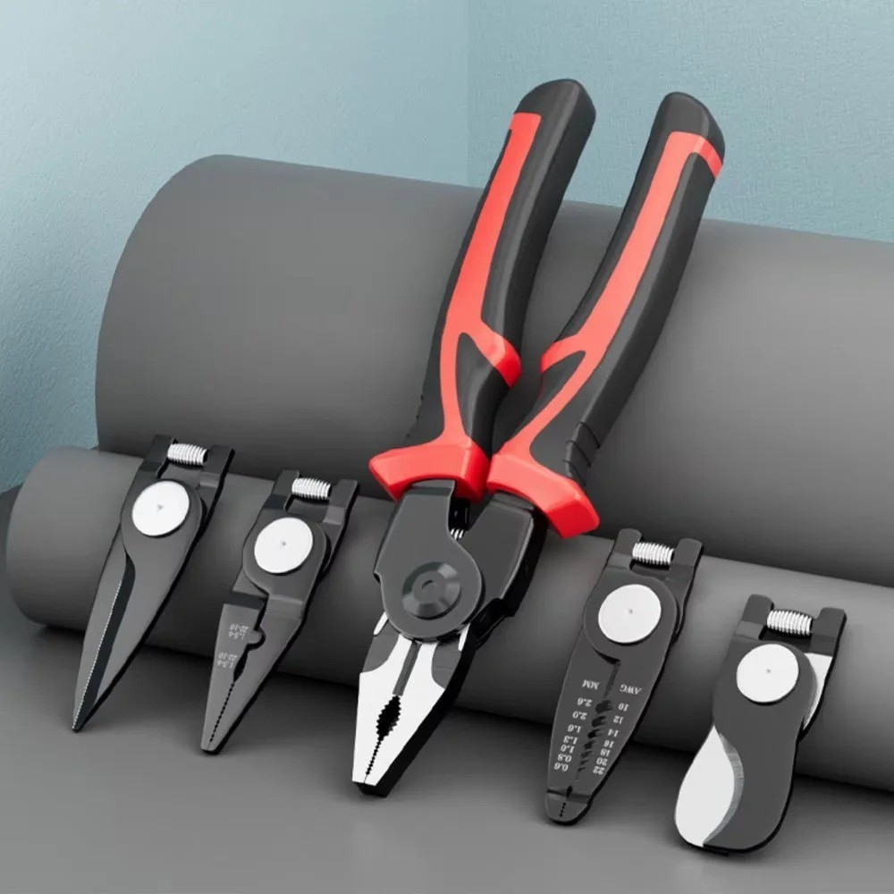 PINZA UNIVERSALE MULTIUSO 5 IN 1 TESTA INTERCAMBIABILE CRIMPATURA MORSETTI CAVI