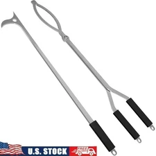 Heavy Duty 40 Inch Fire Tongs Stainless Steel Fireplace Log Grabber Outdoor