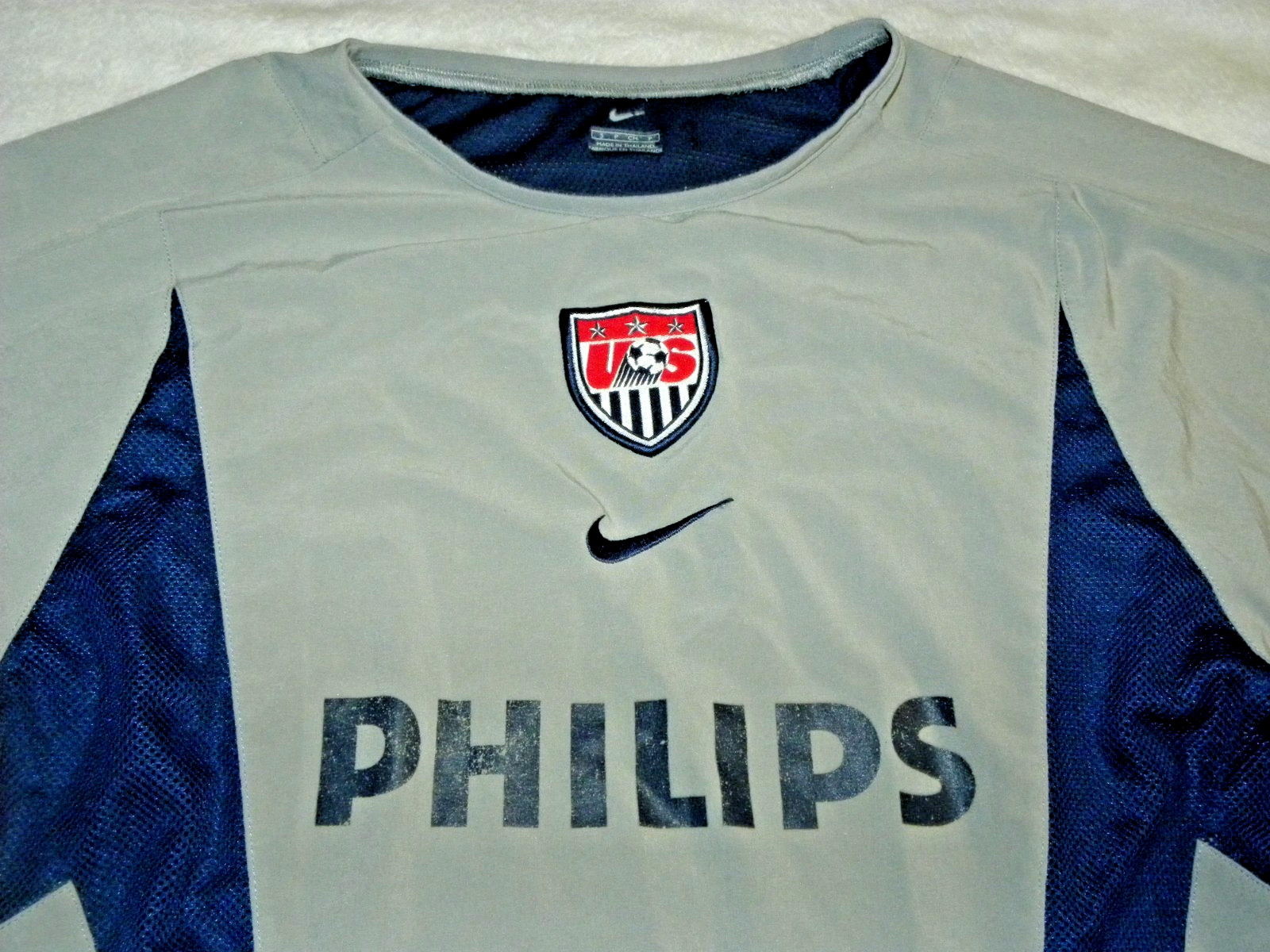 Nike USA Soccer Shirt S Philips Sponsor Built-In Undershirt Vintage Gray Blue