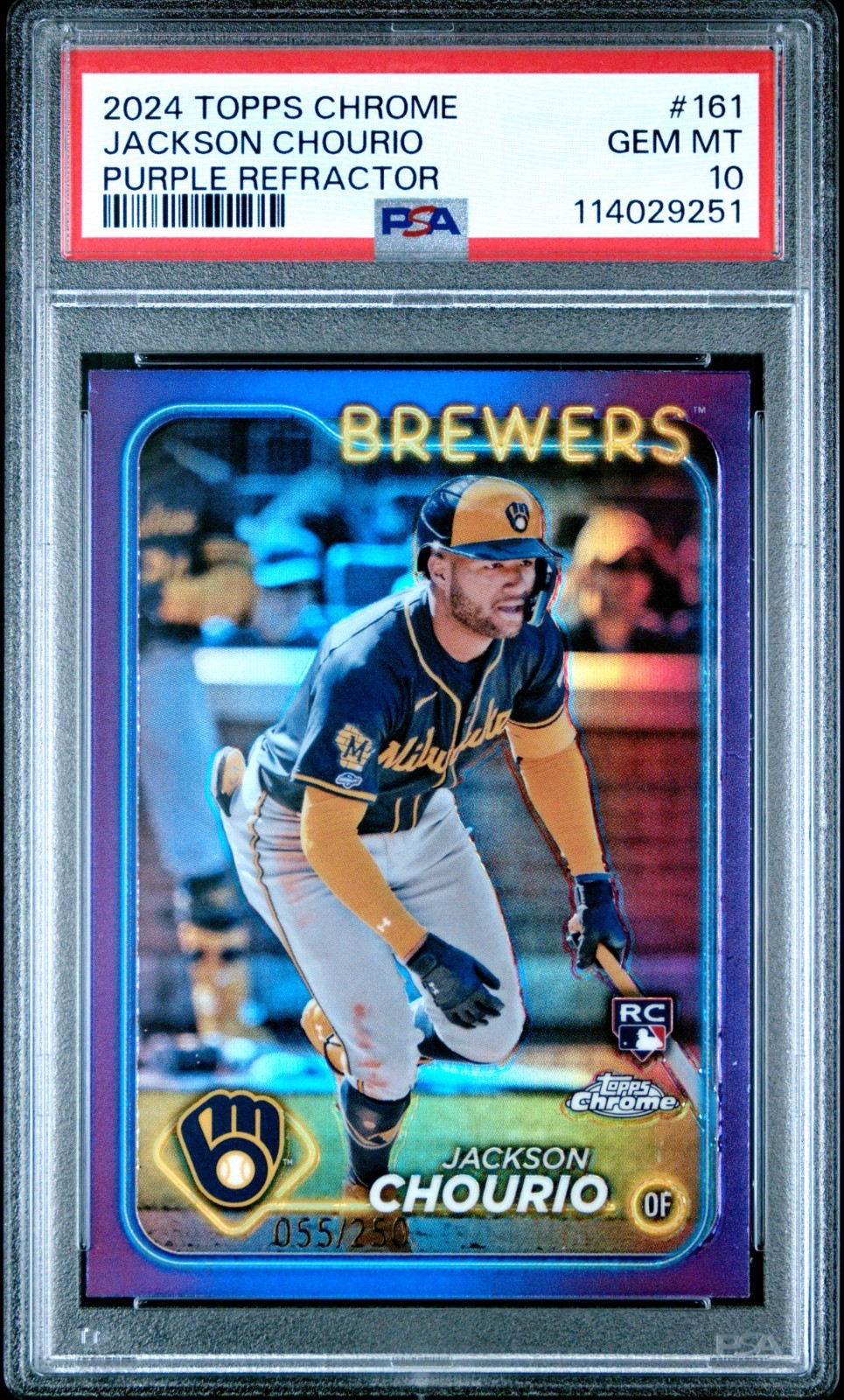2024 Topps Chrome Purple /250 Jackson Chourio PSA 10 Rookie RC