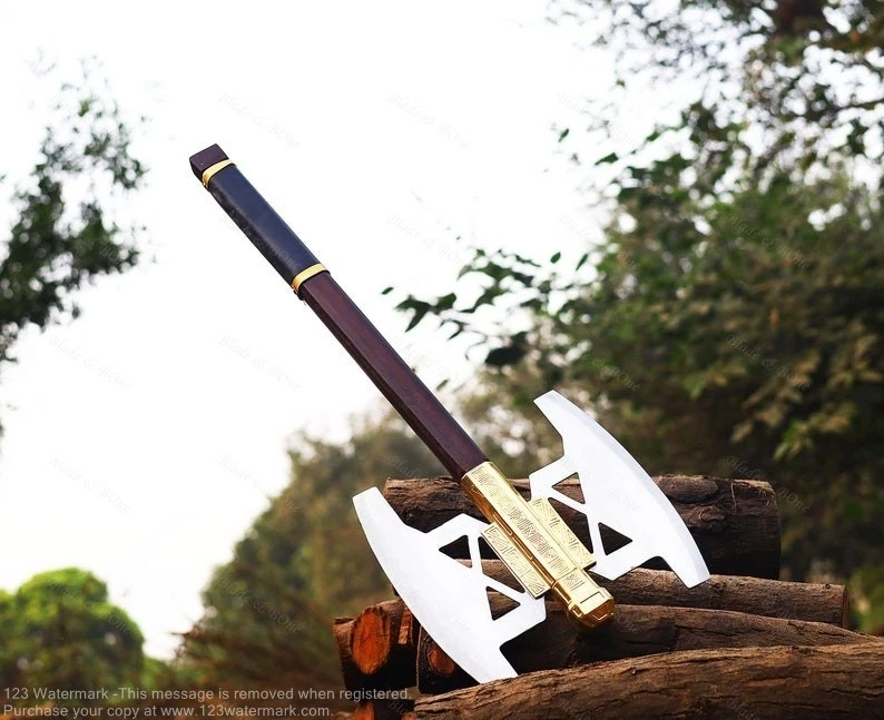 Hacha forjada a mano Hacha Gimli Breautiul Hacha de hoja de doble borde con funda de cuero Foto 4 de 4