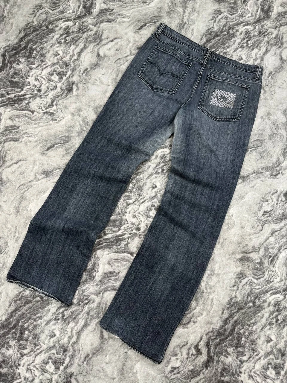 Vintage Versace Jeans Denim Big Logo Rhinestones Size 33 Blue