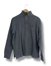 Polo Ralph Lauren Mens Quarter Zip Pullover Sweater Grey 100 Cotton Medium Pony