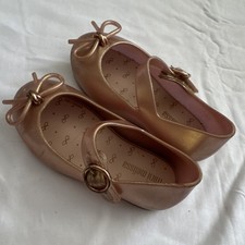 Mini Melissa Girls Gold Bow Buckle Mary Jane Flats Size 7