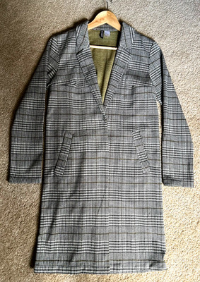 Divided by H&M Checked plaid Longline Blazer Jacket Coat, Houndstooth , Size XS