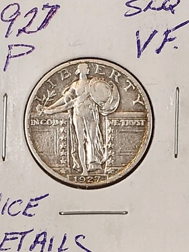 Nice 1927p Standing Liberty Quarter In VF. NICE DETAILS AND GREAT EYE APPEAL....