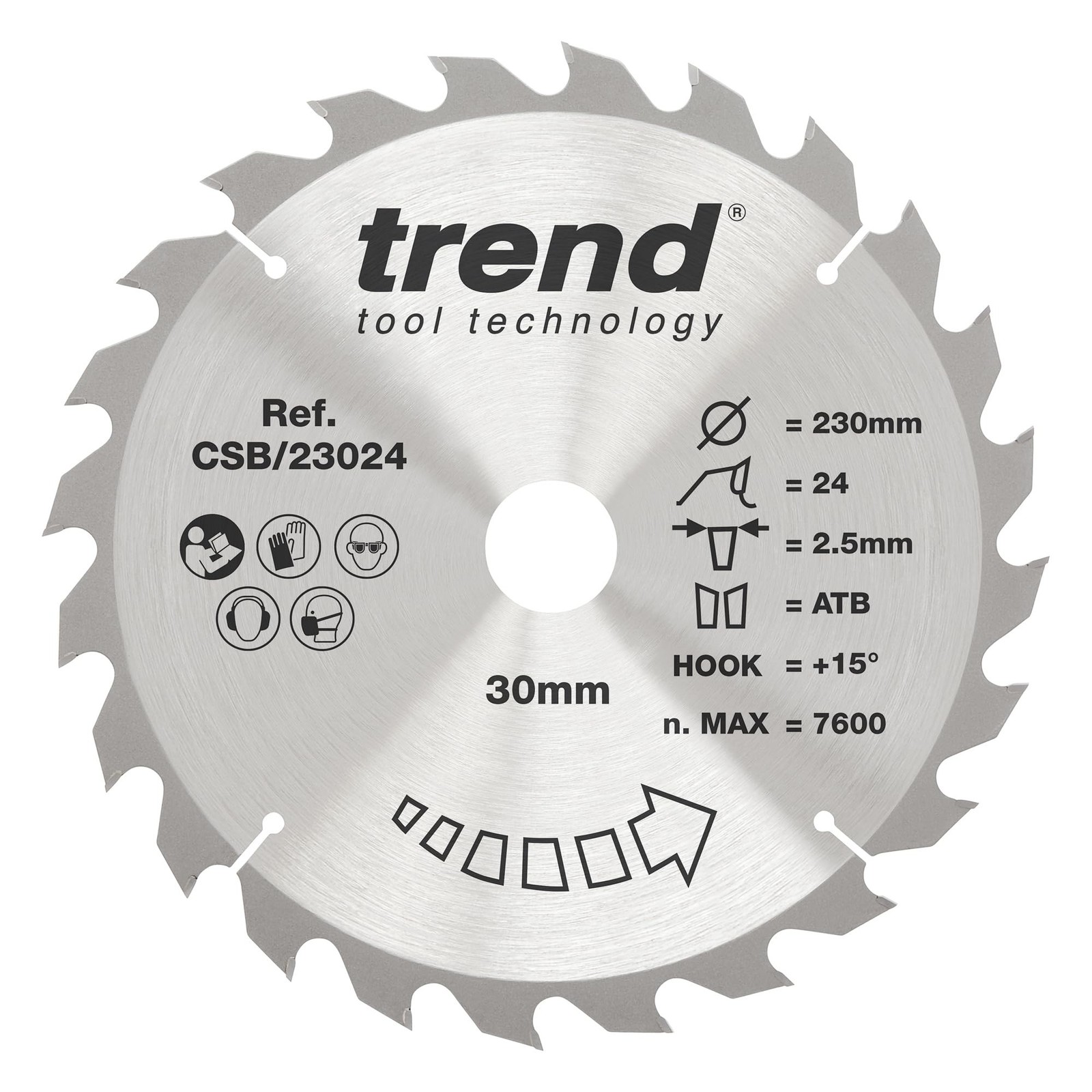 Trend Wood Circular Saw Blade, 230mm Diameter, 30mm Bore, 24 Teeth, 2.5mm Ker...