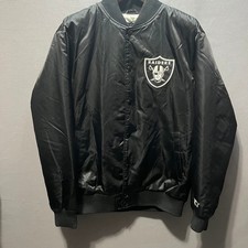 Starter NFL Las Vegas Raiders Black Satin Bomber Jacket XL Snap Front Quilted