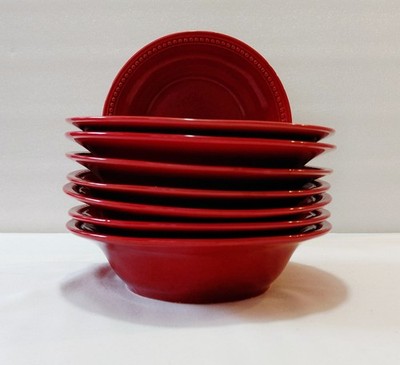 Pier 1 Soup Bowls 8 1/4 Inch Spice Route Paprika Red Cereal Beaded Rim Set Of 8