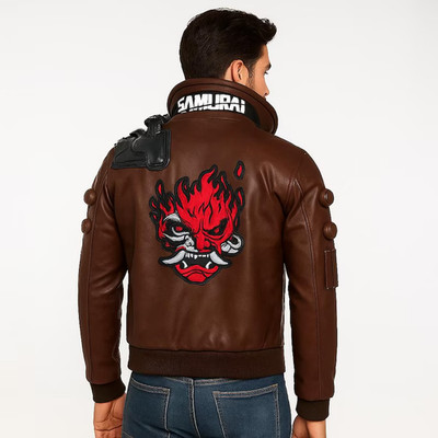 Ultimate Samurai 2077 Embroidered Gaming Cosplay Bomber Leather Motorbike Jacket