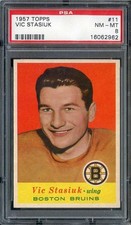 1957-58 Topps #11 Vic Stasiuk PSA 8 Bruins *ML70-473