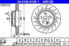2x Bremsscheibe ATE 24.0126-0136.1 f&uuml;r CLS MERCEDES KLASSE W211 S211 C219 Model