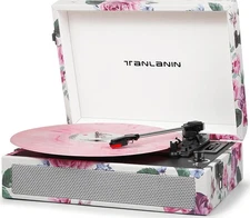 Vintage 3-Speed Bluetooth Record Player with Built-in Speakers, Retro LP Viny...