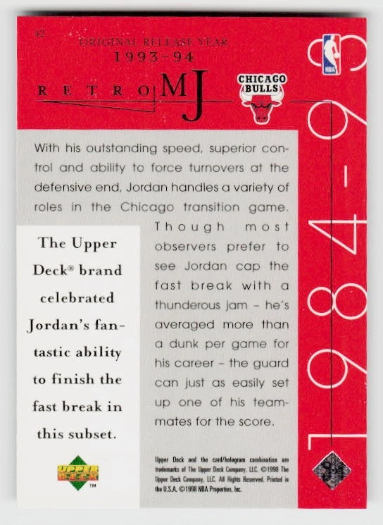1998 Upper Deck Michael Jordan Career Collection #42 Michael Jordan - Image 2 of 2