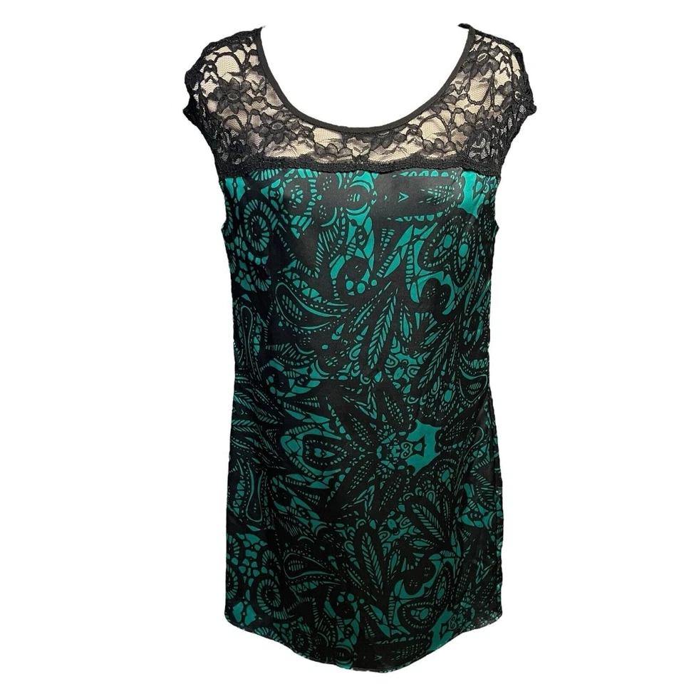 Vestido túnica suéter de encaje verde negro EXPRESS para mujer 2012 estampado boho Foto 2 de 4