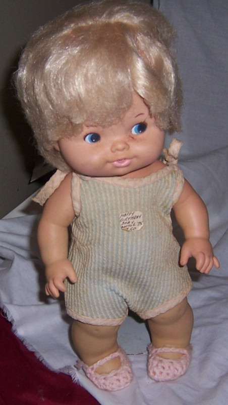 1975 Mattel Happy Birthday Baby Doll Molded Body White Hair 13" Tall