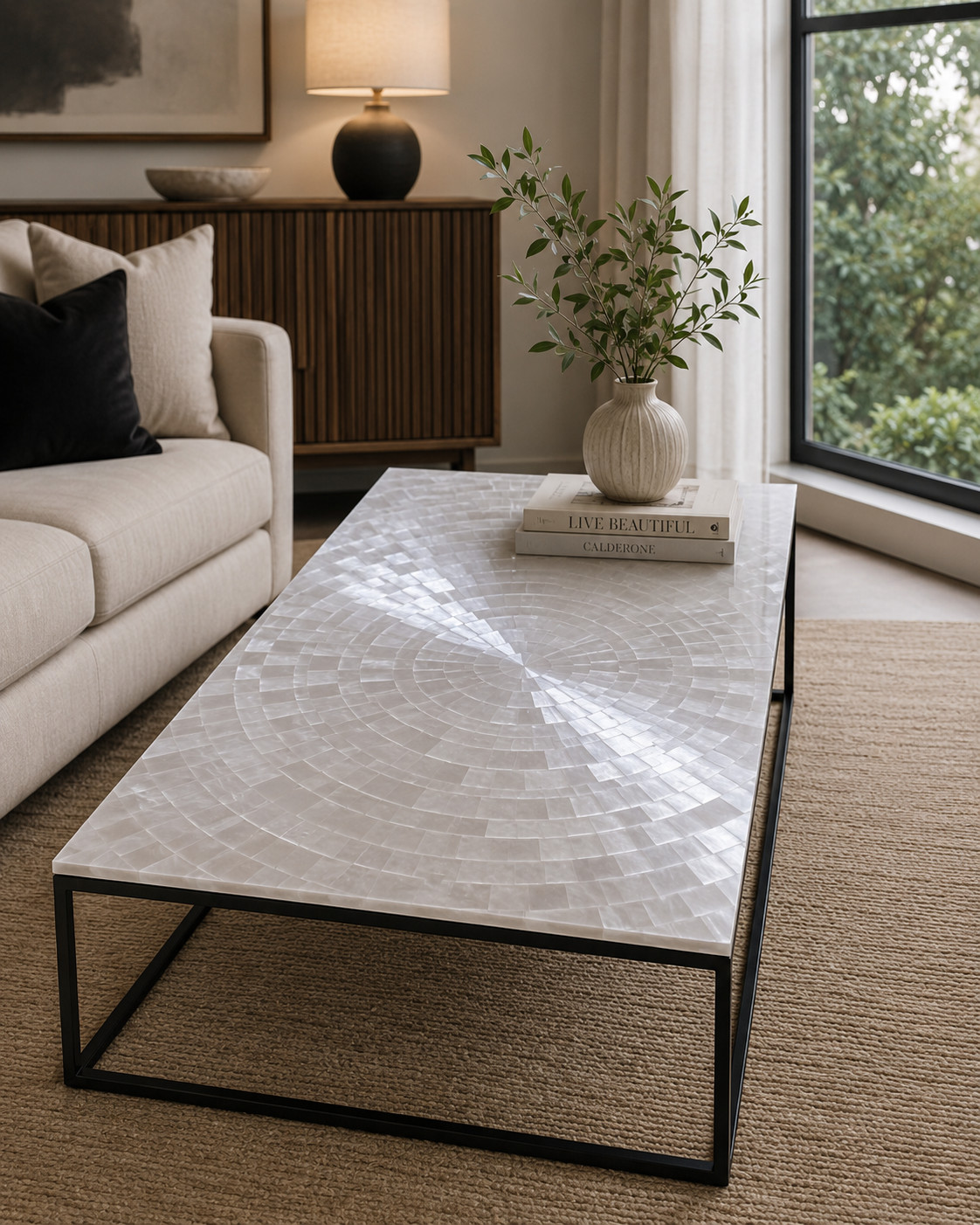 60"x30"Selenite Stone Coffee Center Dining Table Modern Arts Table Home Decor