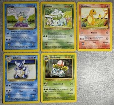 5x Pokémon Basis Set 1999 - Schiggy, Glumanda, Bisasam + Entwicklungen