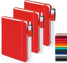 feela 3 Pack Pocket Notebook Journals with 3 Black Pens, A6 Mini 3 Red 