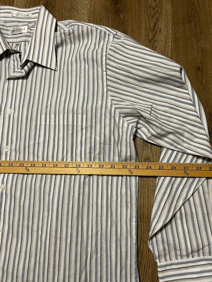 Van Heusen Shirt, Men's Size 17, 34-35, Blue White Striped Long Sleeve Button Up - Image 4 of 4