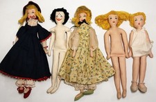 Lot of 5 Vintage Handmade Cloth Dolls Primitive Folk Art Rag Dolls 1930s50s