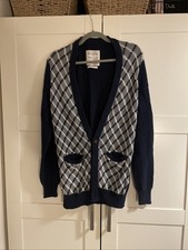 Men’s Size Small/Large Navy Blue With White Diamond Stitch Pattern Cardigan