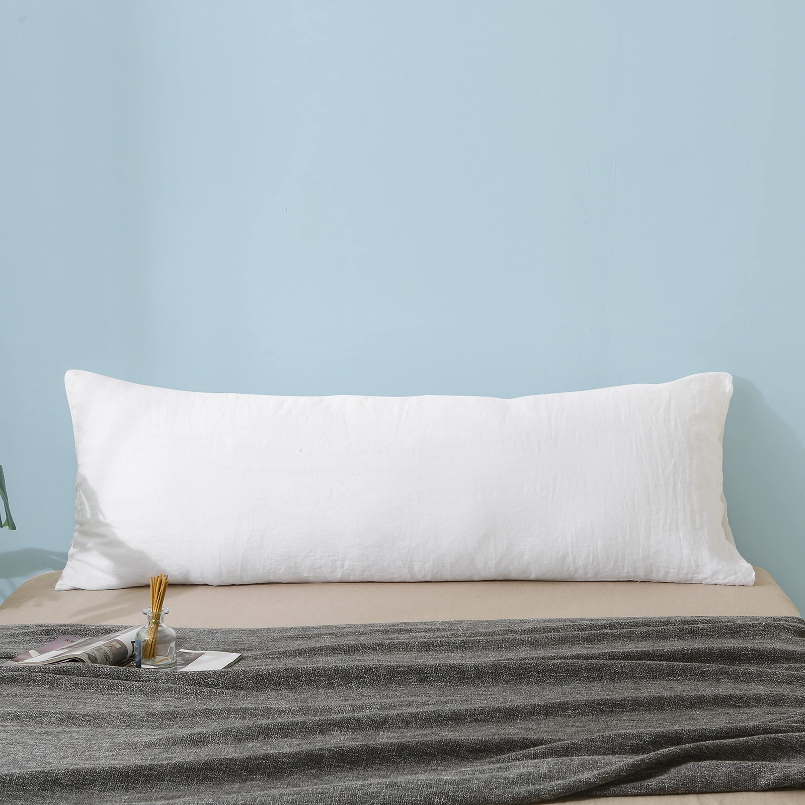 Cover White,100% Organic French Linen Body Pillow Case 20"x 