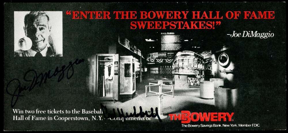 Joe DiMaggio Carl Hubbell PSA DNA Loa Signed The Bowery Sweepstakes Ad Autograph