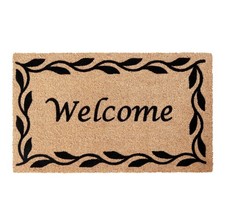 A1HC Natural Coir Flocked Doormat Black Welcome 18"x30" Durable Outdoor Mat