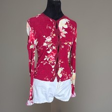 Blumarine Italia Vintage Hermoso Cárdigan Floral Elástico.Pequeño