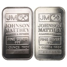 1 oz Johnson Matthey Silver Bar (Varied Design, Varied Condition) 103.68 per troy oz