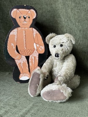 Entzückender Vintage Teddybär mit Mohair-Gelenken 5-fach verbunden in Spielzeugkiste W232