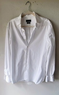 Mens Massimo Dutti White Button Down Cotton Shirt 17.5 -mint Slim Fit