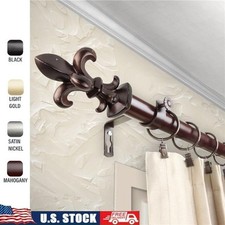 1 Inch Telescoping Curtain Rod Adjustable Steel Pole W/ Finials Wall Mount Decor