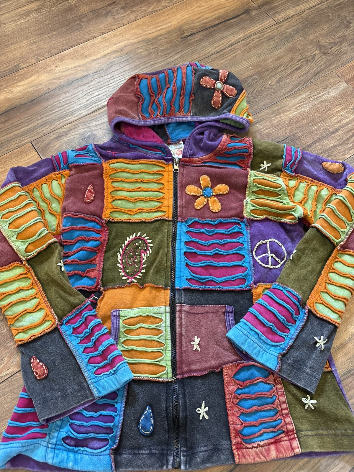 Women Stonewashed Slashed Patchwork Pixie Hooded … - image 2