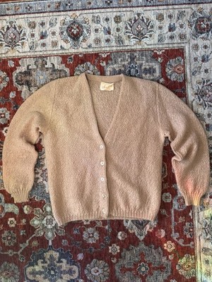 Vintage 60s Souffle Mohair Crop Cardigan Sweater Beigie/ Women's Sweater S/M