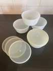 Set of 4 Vintage Fire King Milk Glass Custard Cups w/Original Fitted Plastic Lid