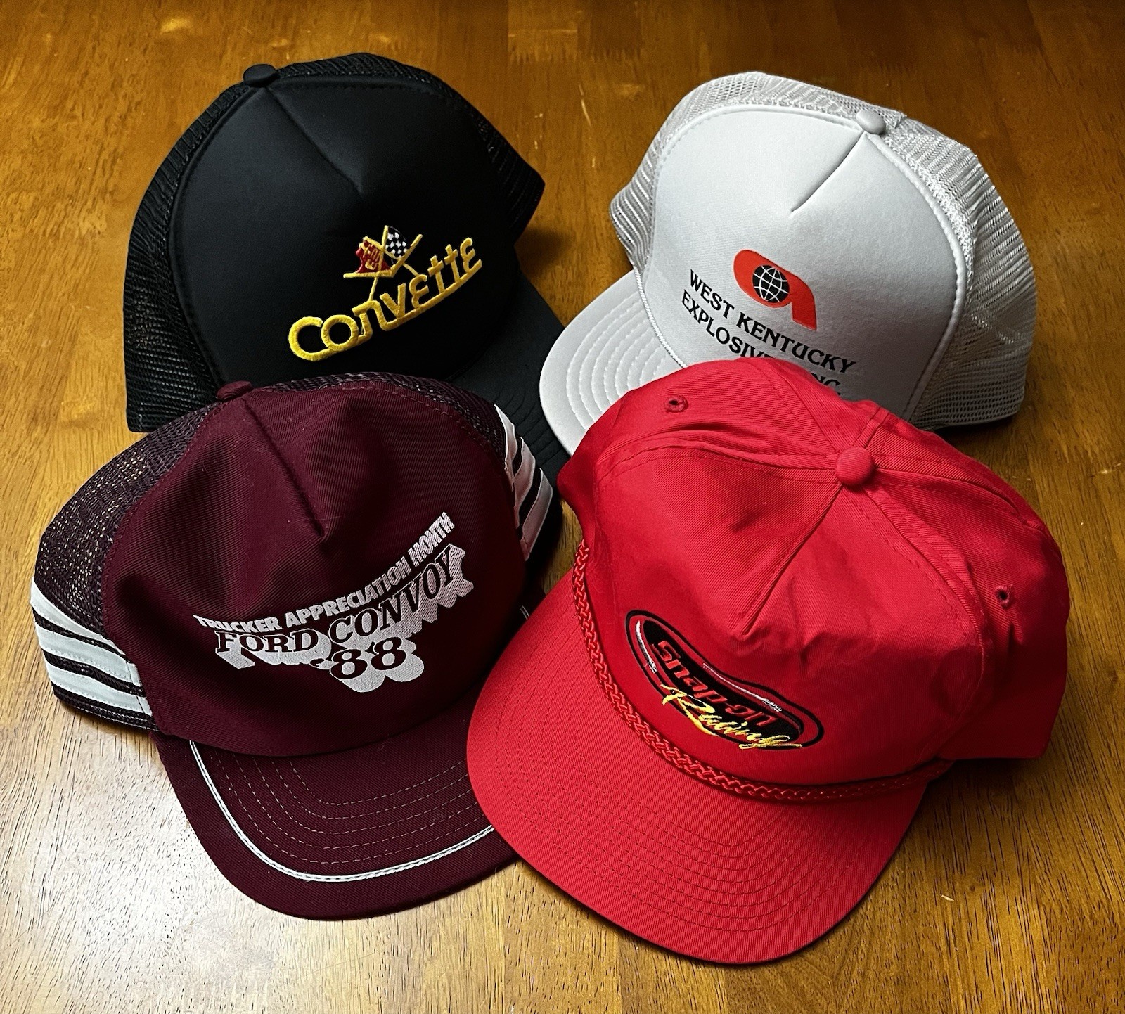 VTG Trucker Hat Cap SnapBack Lot Of 4 3 Stripe Racing Trucking *flaws 80s 90s