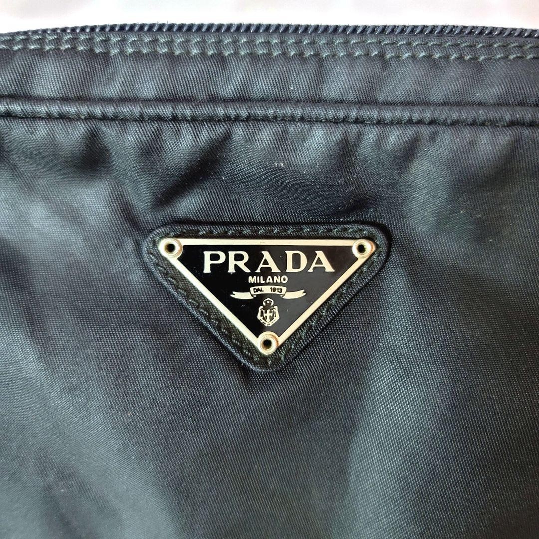 PRADA Nylon Pouch Triangular Logo Black Womens Pu… - image 3