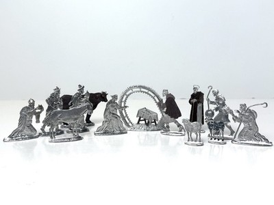 Pewter Nativity Flat Cast Figures Set 13 Zinnfiguren Scholtz Berliner Vtg RARE