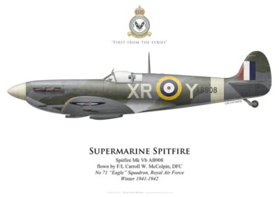 Spitfire Mk V, F/L Carrol McColpin, No 71 Eagle Squadron RAF Print (by G.Marie)