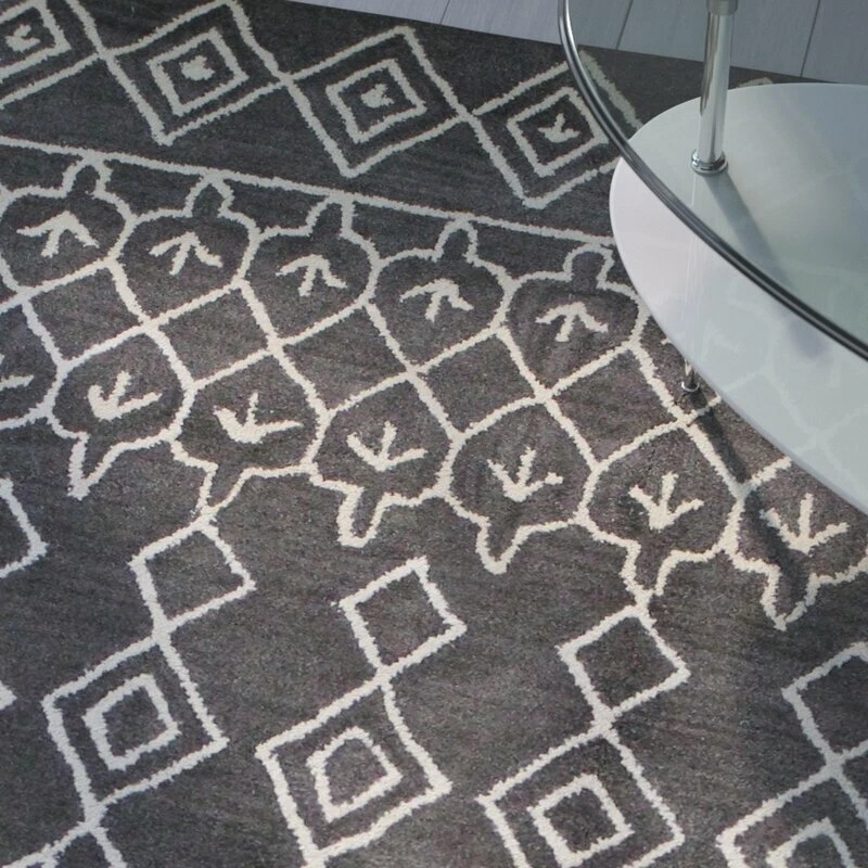 Bashian Hand Made Tufted Chelsea Wool Area Rug 5'X8' Geometric Charcoal Cream Foto 3 de 4