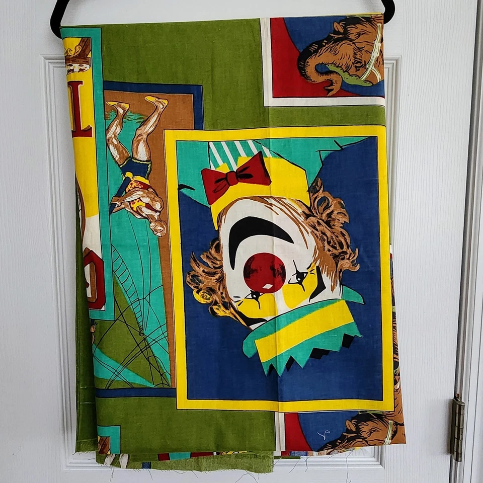 Tela de circo vintage años 70 espectáculos laterales payasos tigres acróbatas elefantes ~ 5 yardas Foto 3 de 4