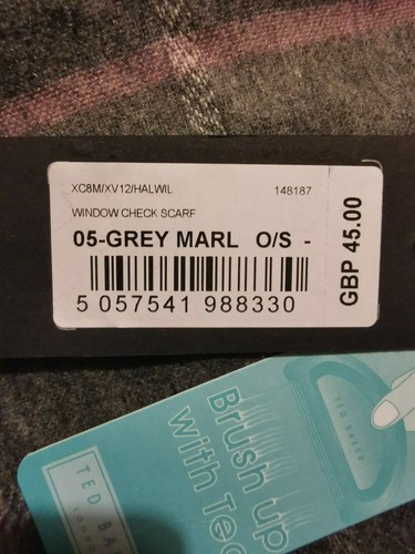 Sciarpa da uomo Ted Baker - grigia - quadri a quadri con finestra - Halwil - prezzo consigliato £ 45 - Foto 4 di 6