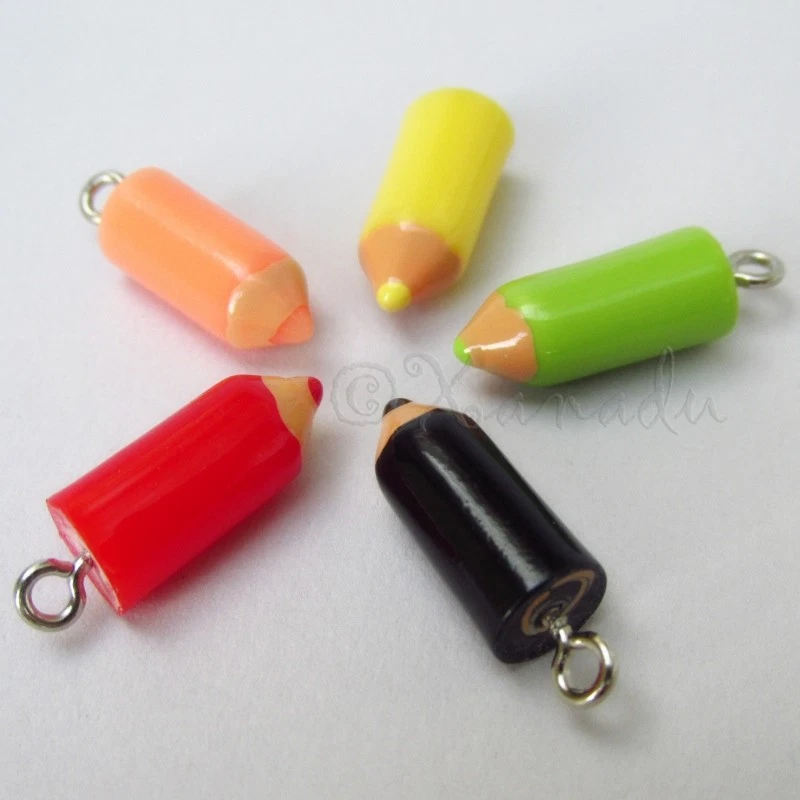 Lápiz negro 22 mm al por mayor resina plateada dijes C2262 - 2, 5 o 10 piezas Foto 3 de 4