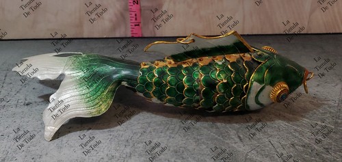 Enorme FIGURA VINTAGE GRANDE ARTICOLATA PESCE KOI smaltata - Foto 4 di 9