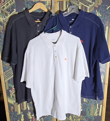 Set Of 3 Tommy Bahama Polo Shirt Cotton Logo Sailfish Navy Black White (2-7)