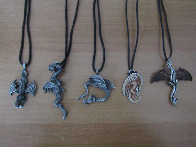 Gothic Modeschmuck Set 3 (u.a. Alchemy Gothic) 5x Drachen Anhänger mit Kette