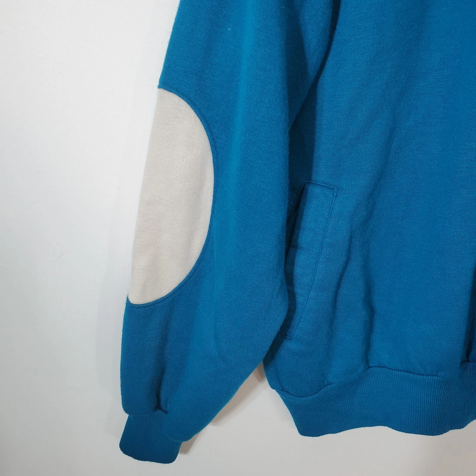 Felpa maglione Henley vintage anni 90 H. Valentino uomo taglia M avorio verde acqua toppa gomito