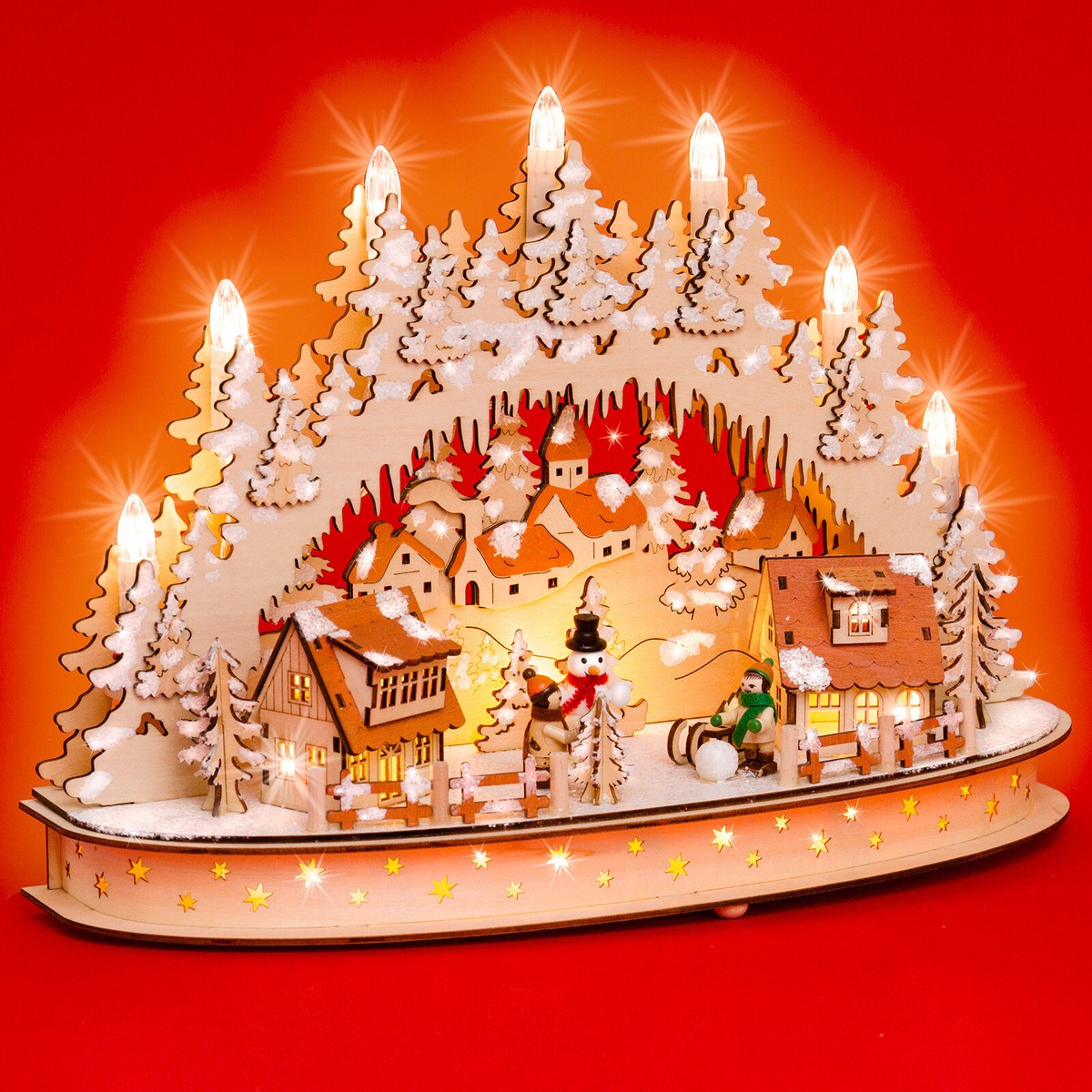 Sikora LED Holz-Schwibbogen ‚WINTERDORF‘ – Mit Trafo, 26 Cm Hoch, Beleuchtet – Weihnachtsdeko Für Fensterbank Oder Regal